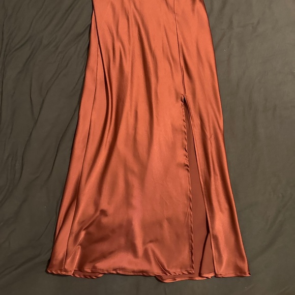 Parallel Lines square neck satin tie back midi dress in brown (Size 8) - Picture 9 of 11